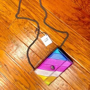 Stripe Leather Chain Clutch